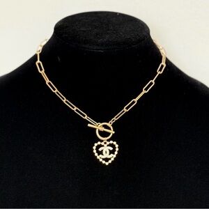 CHANEL zipper pull necklace on paper clip chain